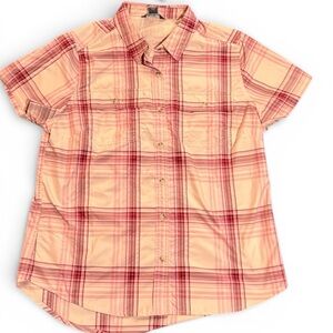 NWT women’s Medium Eddie Bauer Pink and Cream Plaid Casual Shirt